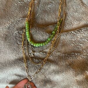 Free People Gold and Green Layered Necklace